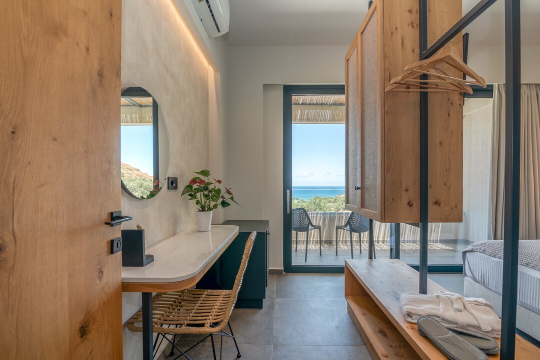 Peaceful bedroom for restful nights at Nusa Falassarna villa, Crete