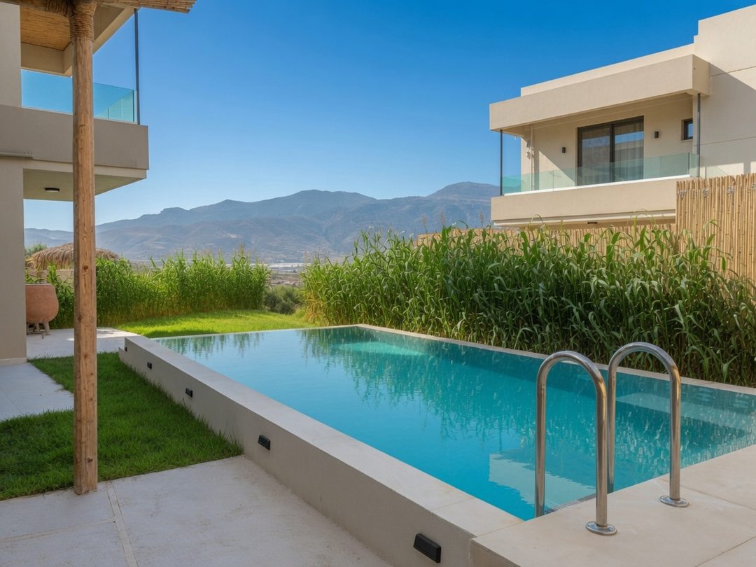 Outdoor pool terrace at Nusa Balos